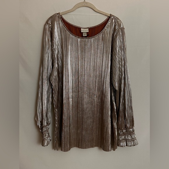 Ava & Viv Champagne Pink Long Sleeve Plisse Pleated Blouse & Ruffle Cuff… - Picture 5 of 10